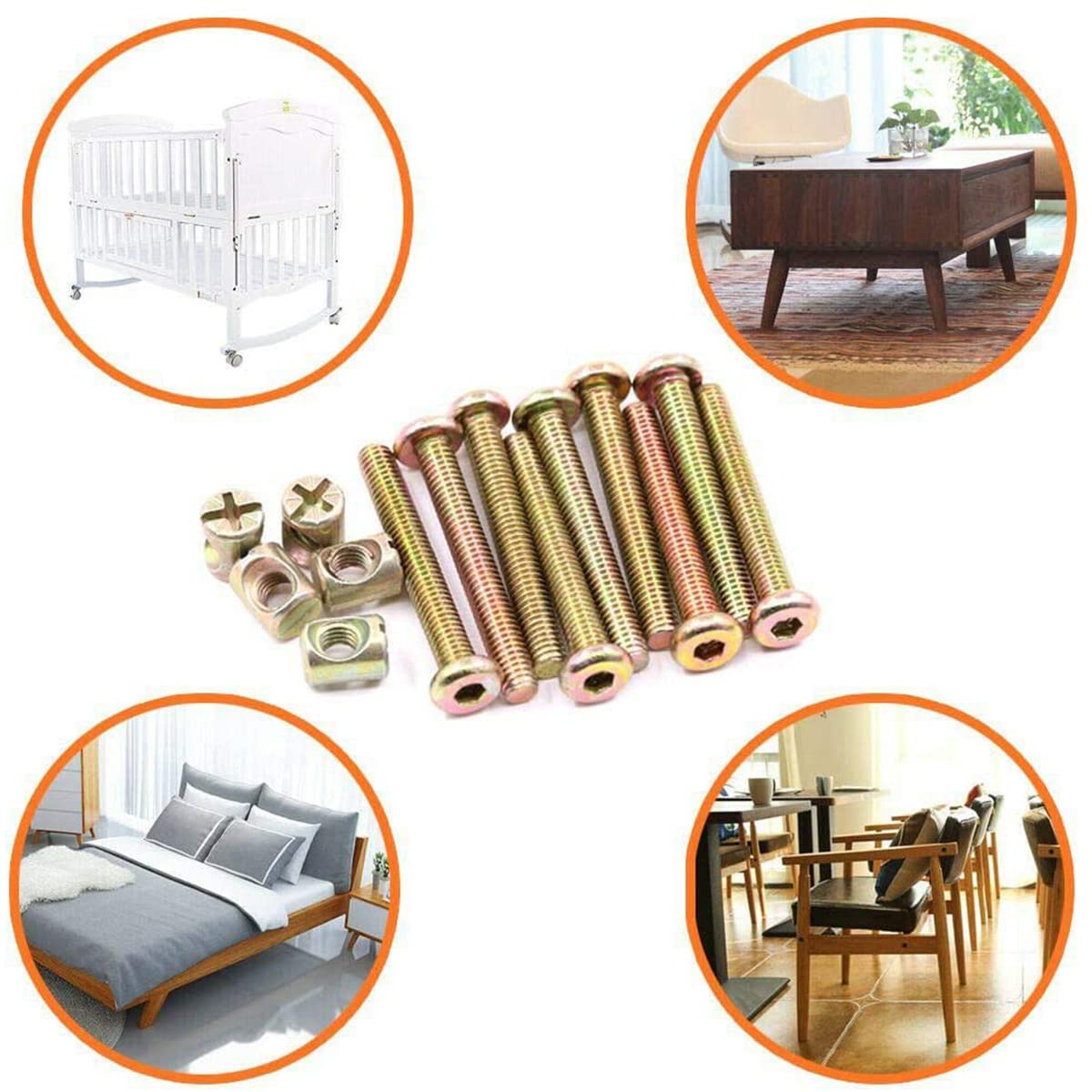 M6 Möbelverbindungsset mit Zylinderschrauben und Hülsenmuttern (15 Sets)