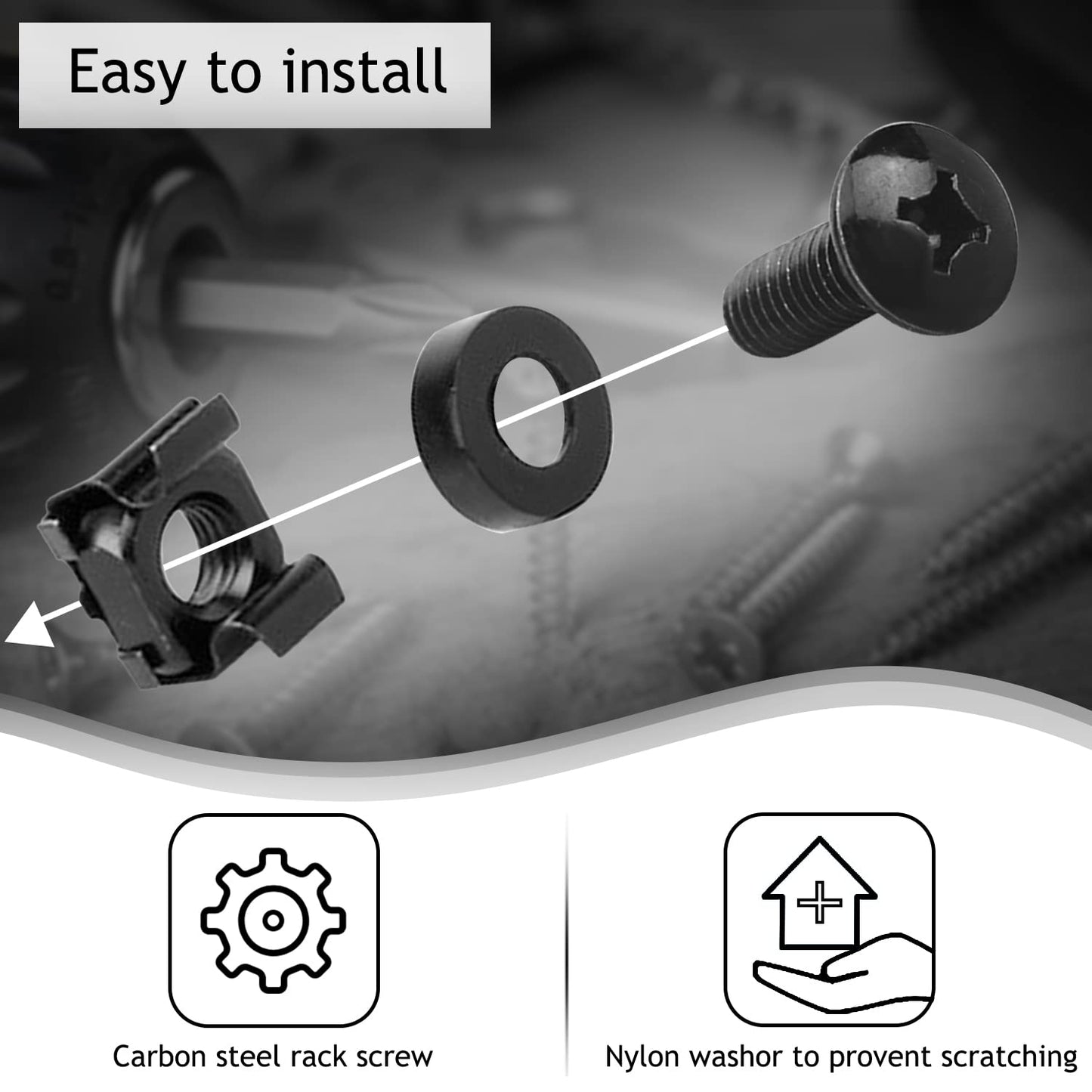 M6 x 16 mm Käfigschrauben Set mit Muttern und Unterlegscheiben (50 Stück)