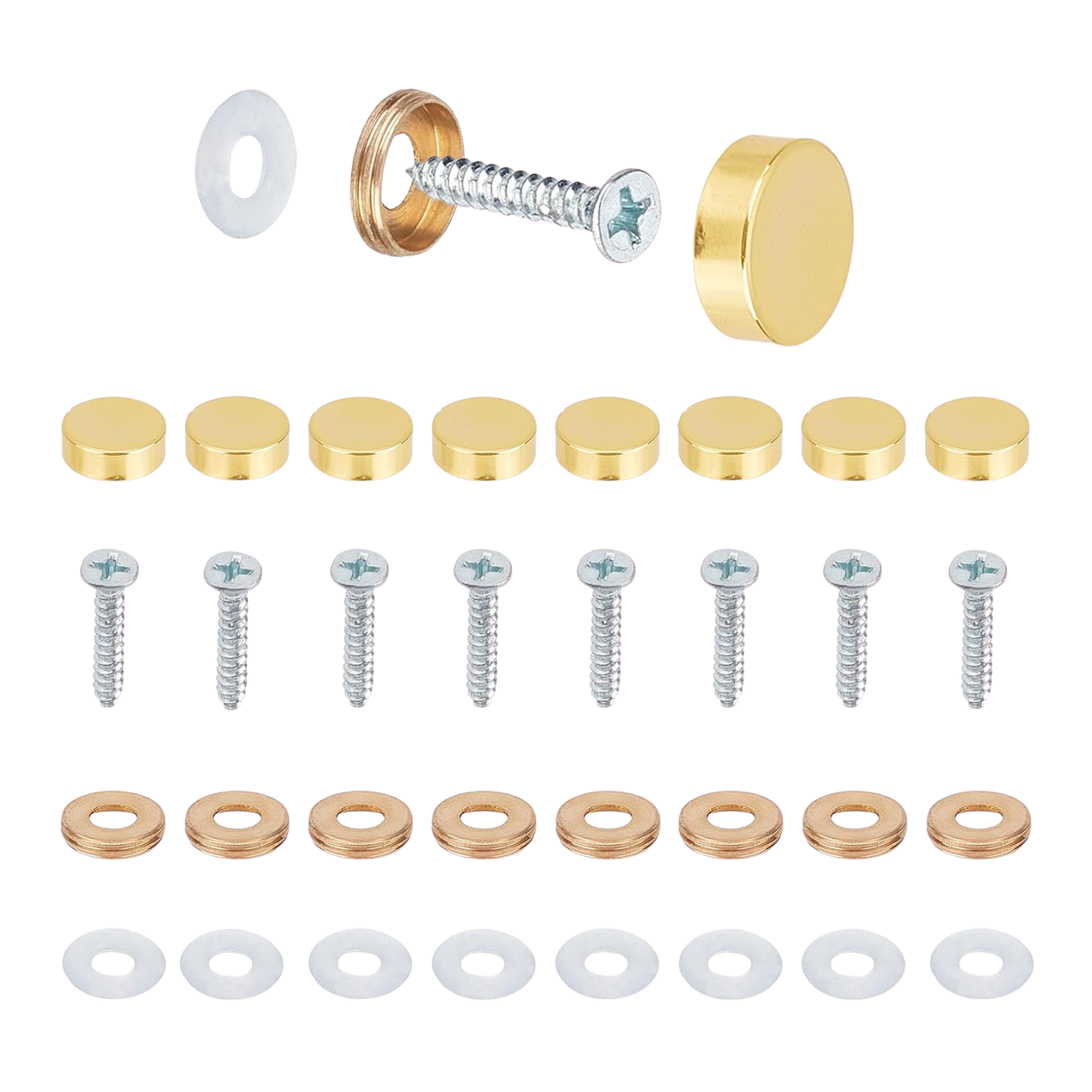 Dekorative Schraubenabdeckungen aus Messing mit Kappen (8 Stück)
