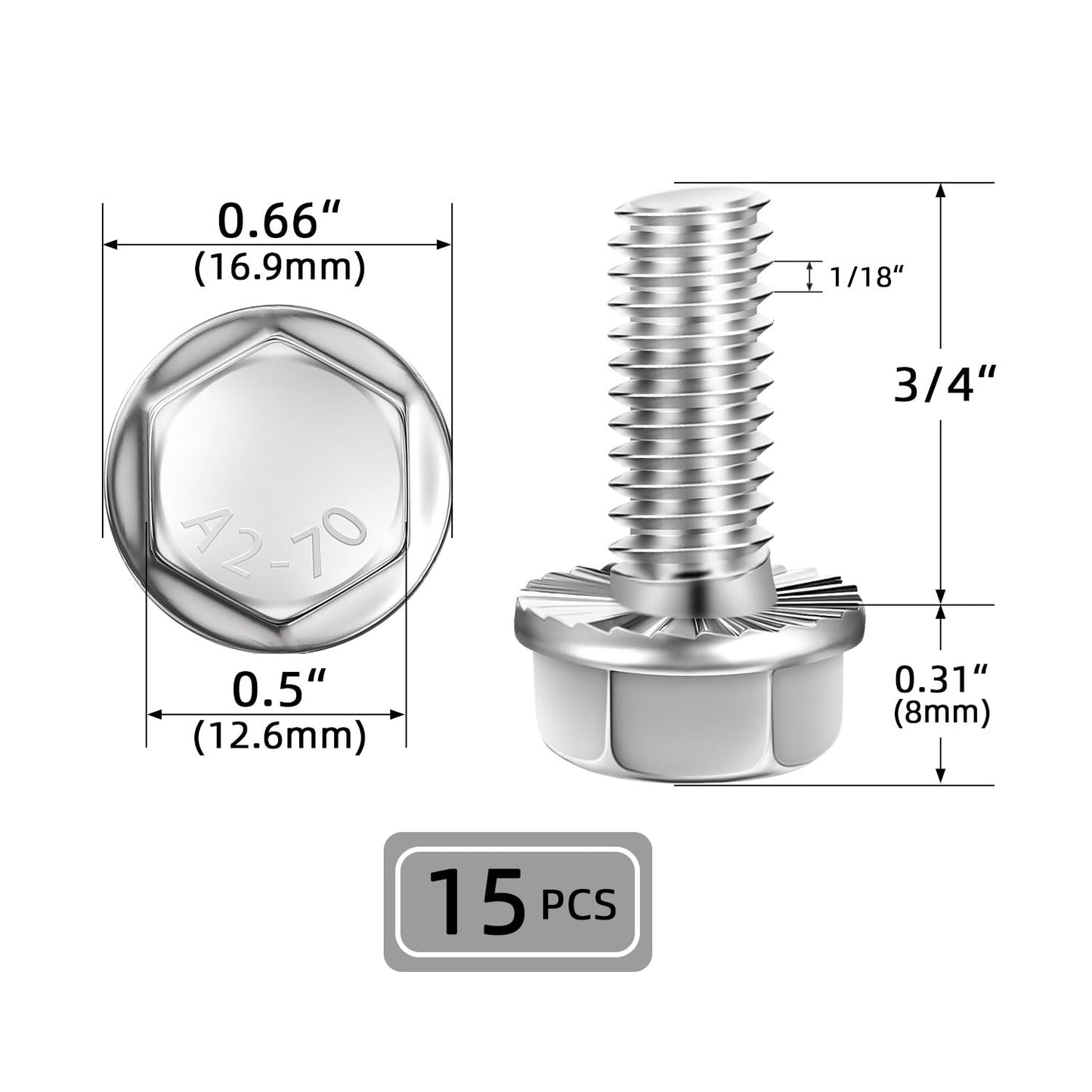 Sechskant-Flanschschrauben aus Edelstahl 304 Vollgewinde (15 Stück)