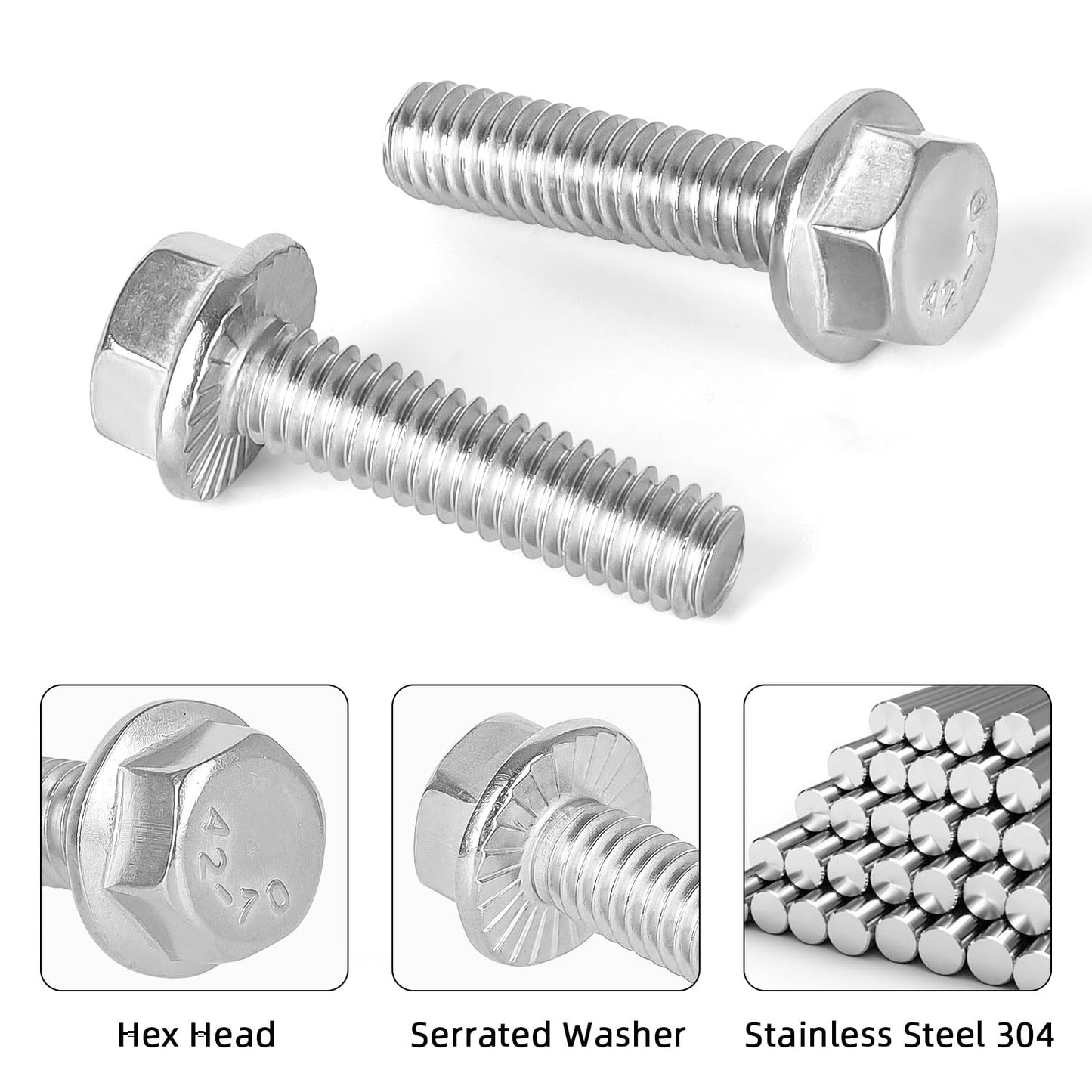 Sechskant-Flanschschrauben aus Edelstahl 304 Vollgewinde (15 Stück)